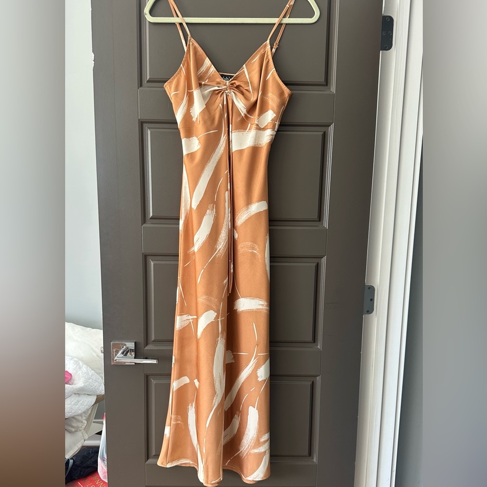 fab'rik Tan and White Maxi Dress
